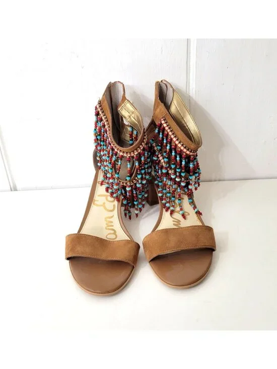 Sam Edelman Sibel Beaded Fringe Boho Heeled Sandal Women's Size 10 - Picture 2 of 8